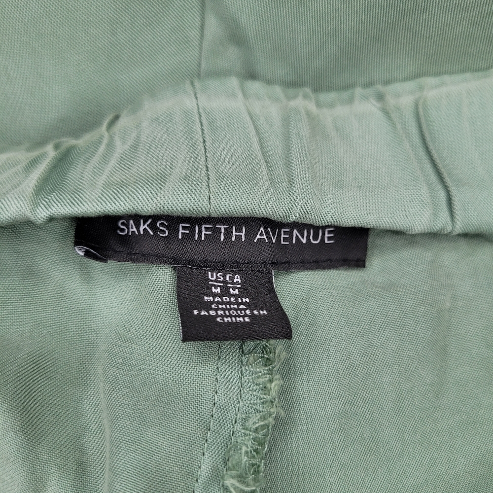 Saks Fifth Avenue Cargo Pants Women's Green Medium Elastic Tie Waist Boho Casual - Picture 5 of 11